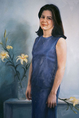 young lady in a blue dress